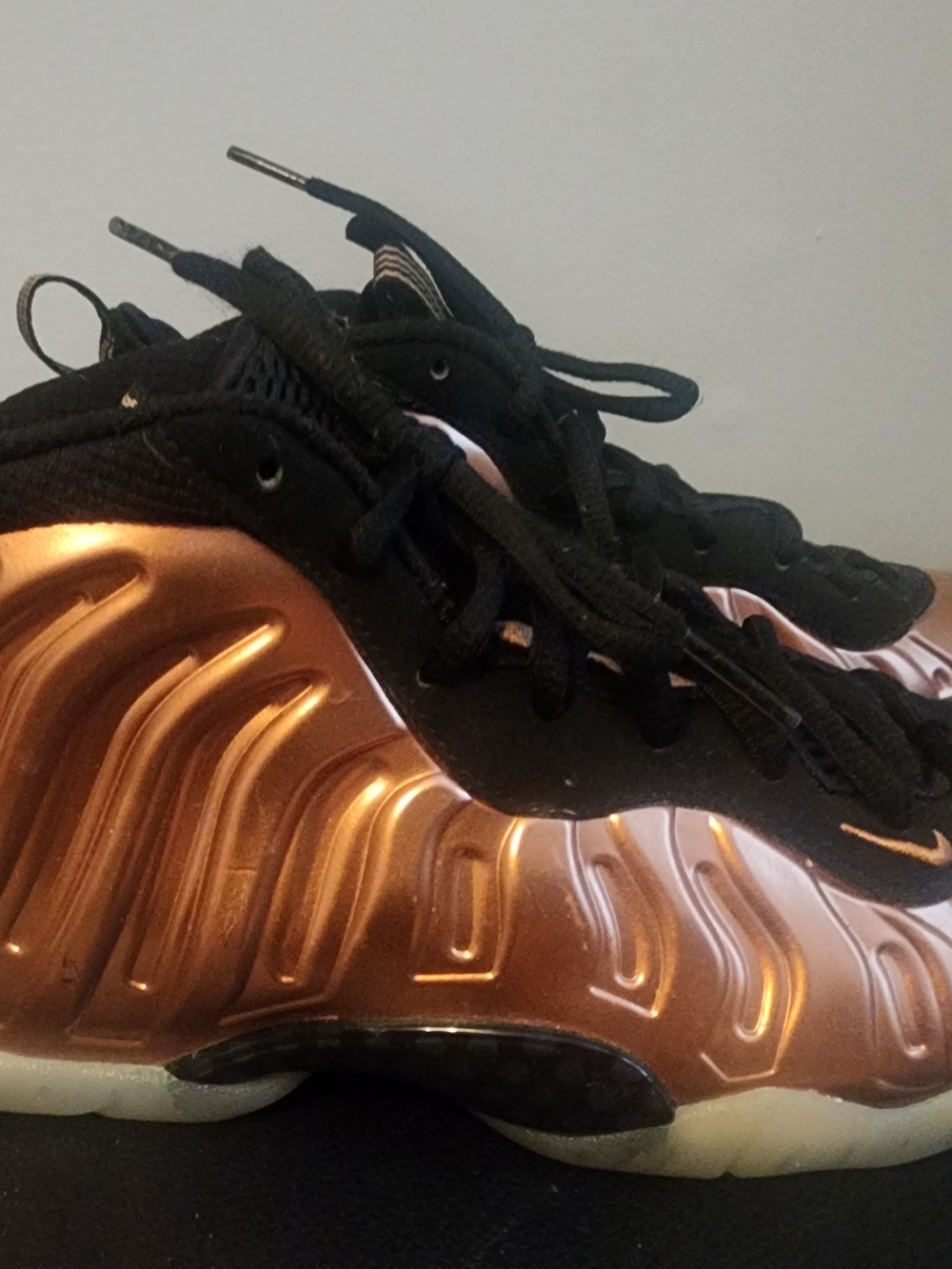 Nike Kids Metallic Copper and Black Foamposite Sneakers